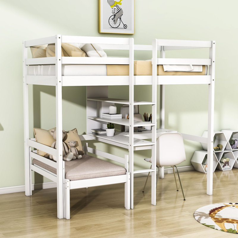 Harriet Bee Twin Size Convertible Loft Bed With Built In Desk And Shelves Wayfair